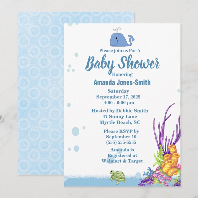 Invitación Under the Sea Baby Shower (Anverso / Reverso)