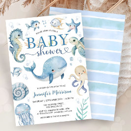 Invitación Under The Sea Baby Shower Boy Blue Ocean