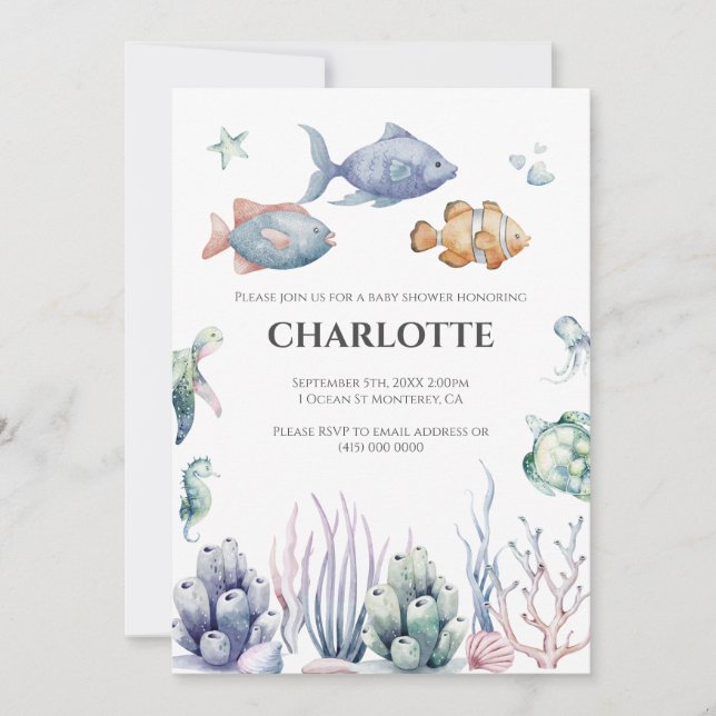 Invitación Under the Sea Baby Shower Invitation with QR Code  (Anverso)
