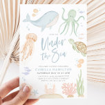 Invitación Under the Sea Baby Shower Ocean Animals Boy<br><div class="desc">Debajo del mar - Una tierna invitación de Baby Shower de animales subacuáticos con tema de acuarela con animales acuáticos - ballena,  tortuga,  medusas,  pulpo,  pescado,  cangrejos. La invitación perfecta para tu bebé,  la ducha de bebé,  la rociada de bebé,  la baby-q.</div>