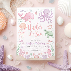 Invitación Under the Sea Baby Shower Ocean Chica