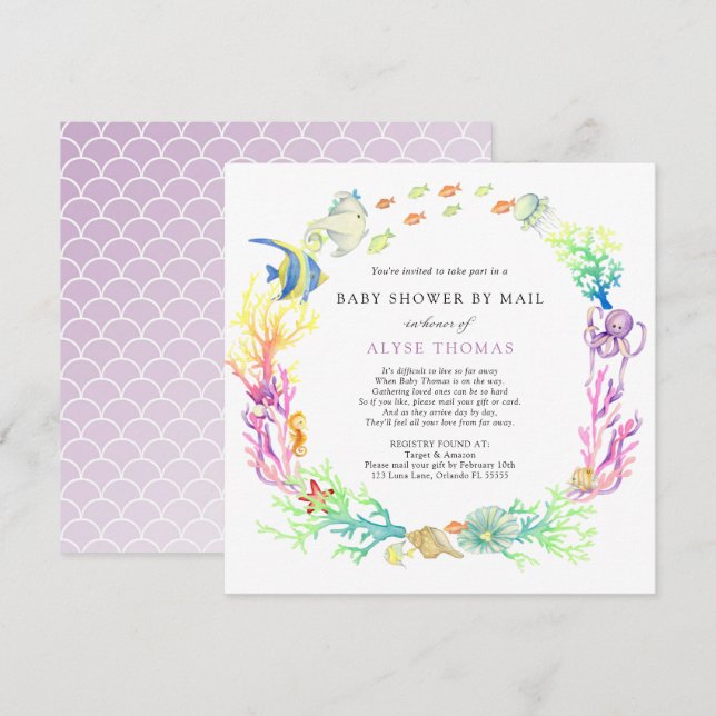 Invitación Under the Sea Baby Shower Por Correo (Anverso / Reverso)