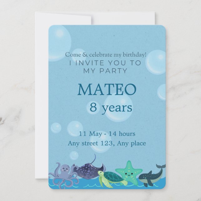 Invitación Under the Sea Birthday for Kids (Anverso)
