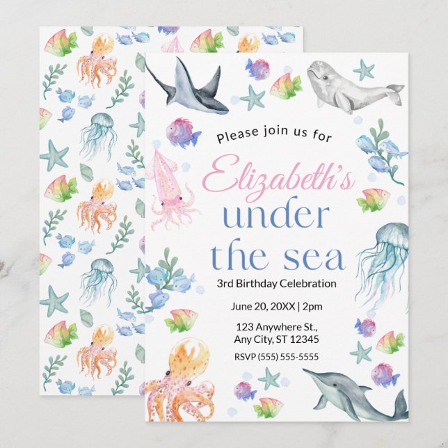 Invitación Under the Sea Birthday Invitation (Anverso / Reverso)