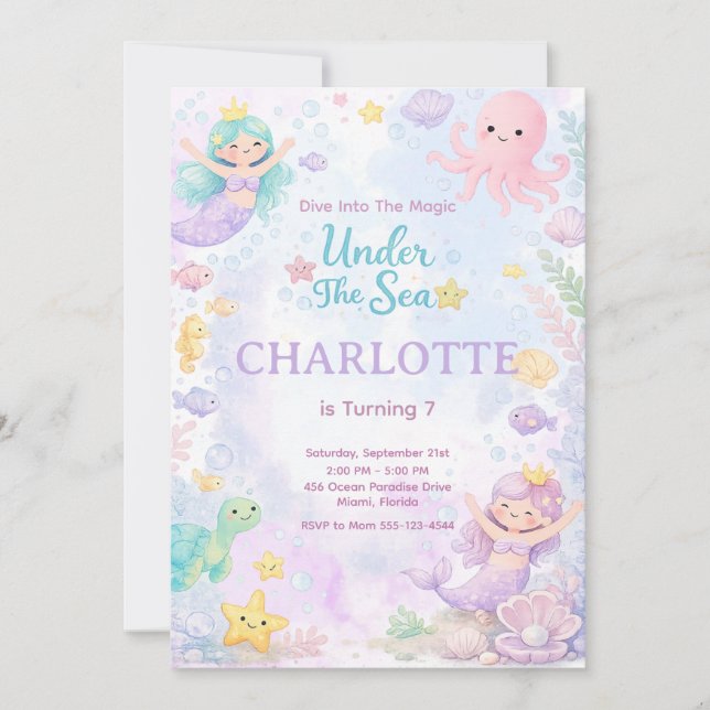Invitación Under The Sea Birthday Invitation Editable (Anverso)