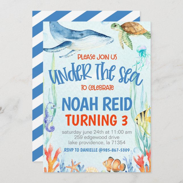 Invitación Under the Sea Birthday Party Invitation (Anverso / Reverso)