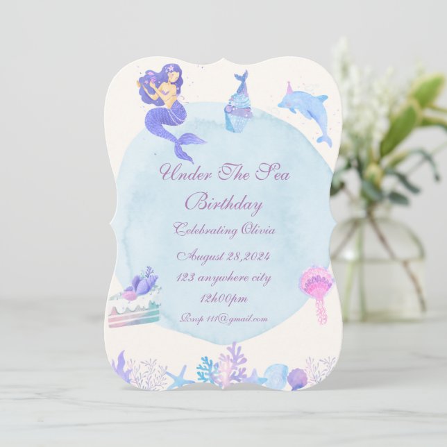 INVITACIÓN UNDER THE SEA BIRTHDAY PARTY INVITATION (Anverso de pie)
