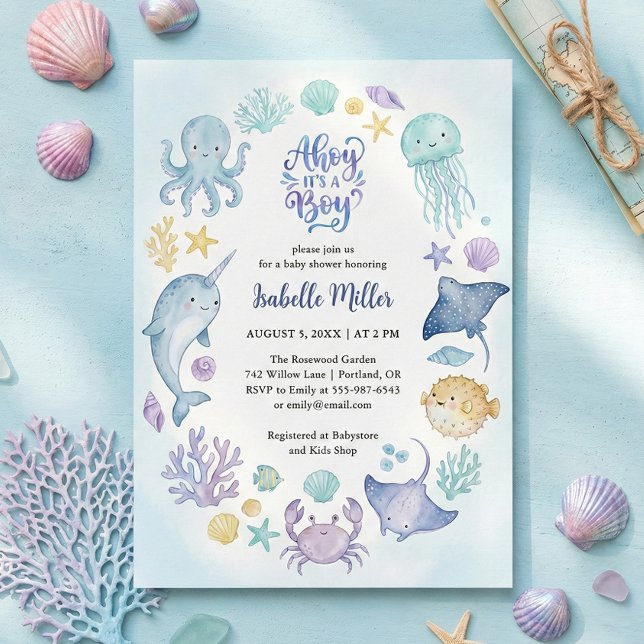 Invitación Under the Sea Blue Ahoy It's a Boy Baby Shower (Under the Sea Blue Ahoy It's a Boy Baby Shower Invitation)