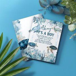 Invitación Under the Sea Blue Ahoy It's a Boy Baby Shower