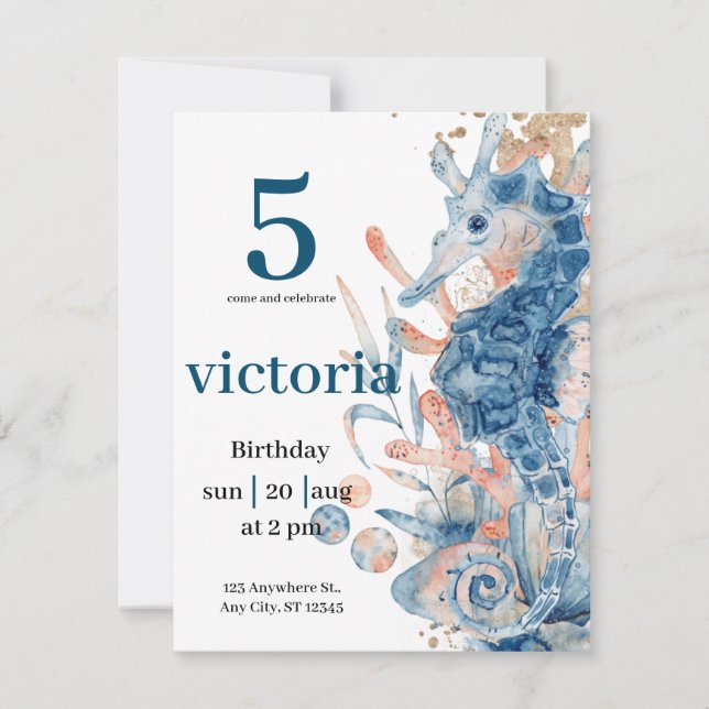 Invitación Under the sea Blue Beach Whale babyShower  (Anverso)