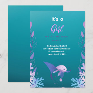Invitación Under the Sea Blue es un Chica Baby Shower Inv