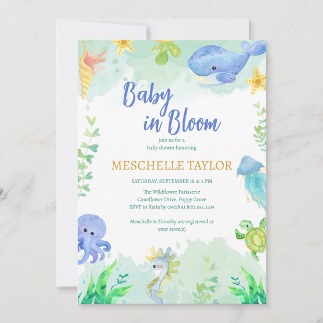 Invitación Under the Sea Blue Green Baby Shower (Anverso)
