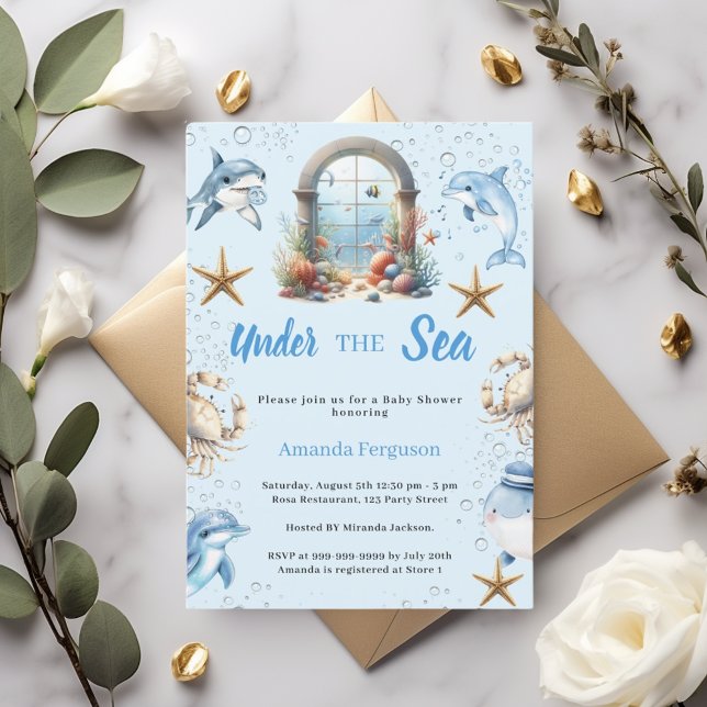 Invitación Under the sea blue ocean animals boy Baby Shower (Subido por el creador)