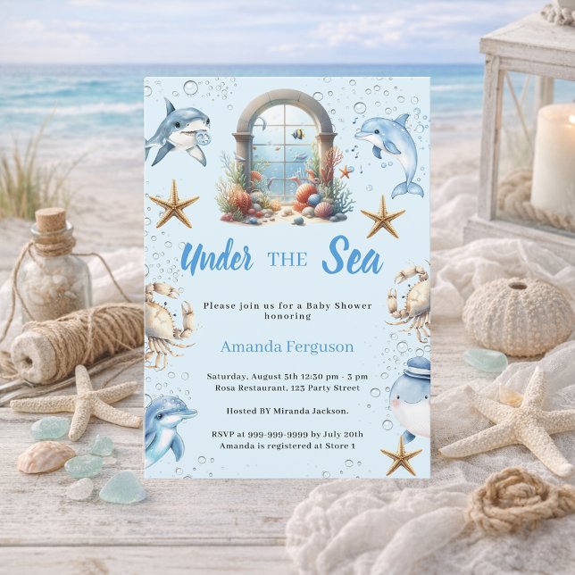 Invitación Under the sea blue ocean animals boy Baby Shower (Subido por el creador)