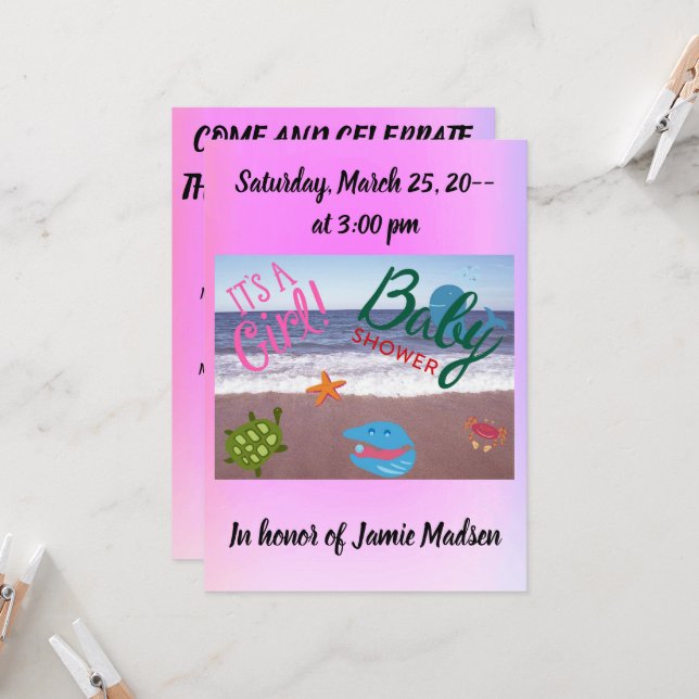 Invitación Under the Sea Chica Baby Shower (Anverso/Reverso In Situ)