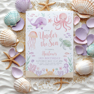 Invitación Under the Sea Chica Birthday Pink