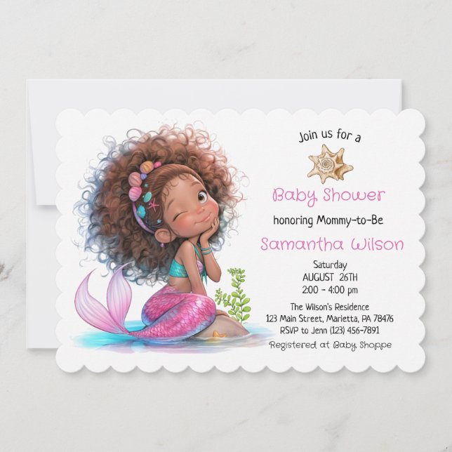 Invitación Under the Sea Chica Pequeña Sirenita Baby Shower (Anverso)
