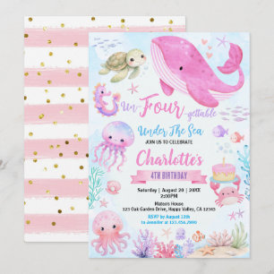 Invitación Under The Sea Cumpleaños 4 Años Rosa