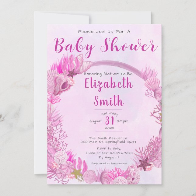Invitación Under the Sea Cute Pink Chica Baby Shower (Anverso)