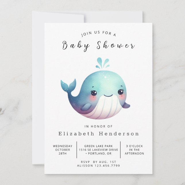 Invitación Under the Sea Digital Whale Baby Shower (Anverso)