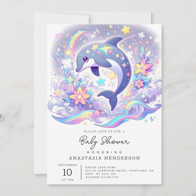 Invitación Under the Sea Dolphin Baby Shower (Anverso)