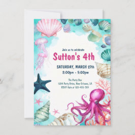 Invitación Under the Sea Girl Kid Birthday Party