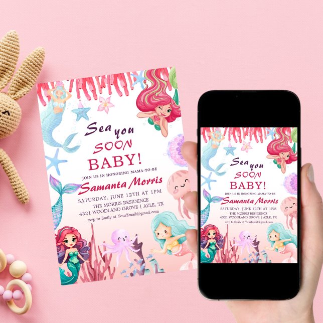 Invitación Under the Sea Girls,Cute Mermaid Sea baby shower (Subido por el creador)