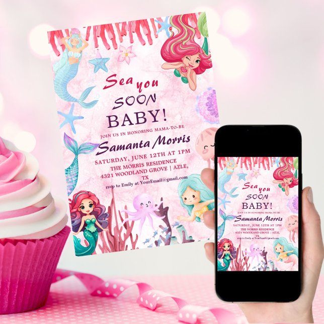 Invitación Under the Sea Girls, Mermaid animals baby shower  (Subido por el creador)