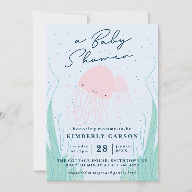 Invitación Under the Sea Jellyfish Baby Shower (Anverso)