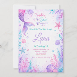 Invitación Under the Sea Magic Watercolor Mermaid Birthday 