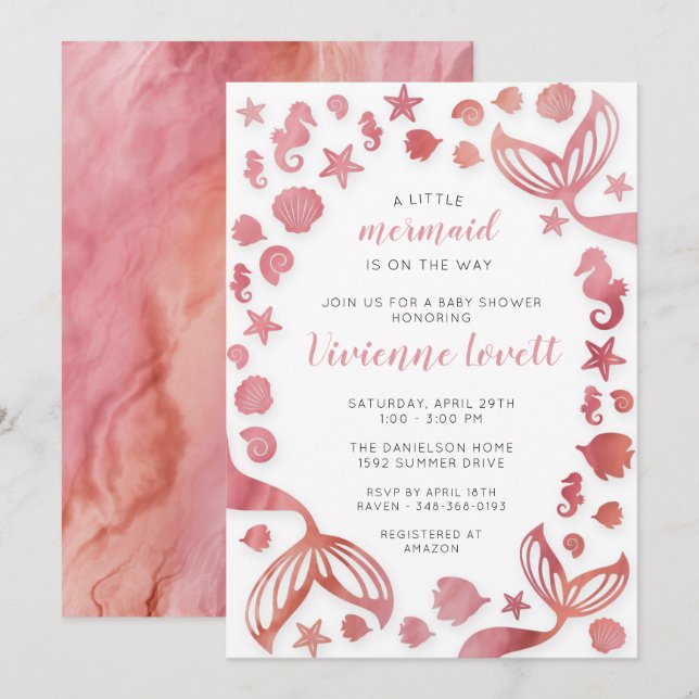 Invitación Under the Sea Mermaid Baby Shower (Anverso / Reverso)