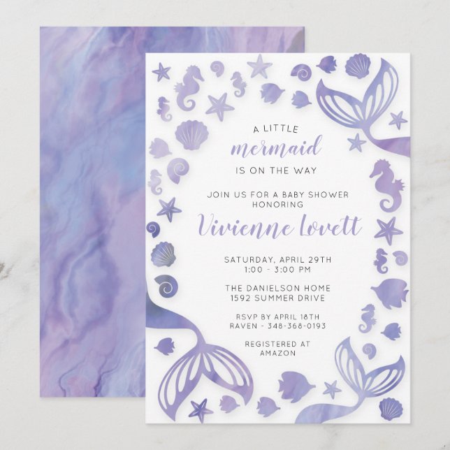 Invitación Under the Sea Mermaid Baby Shower (Anverso / Reverso)