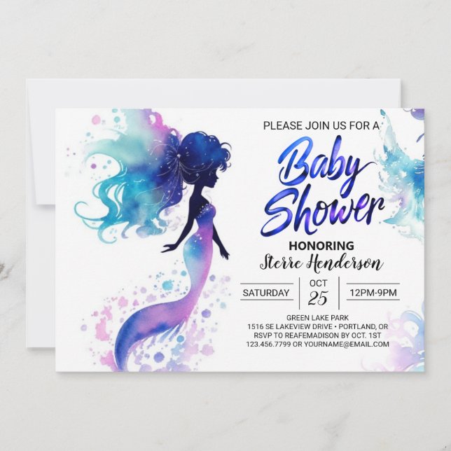 Invitación Under the Sea Mermaid Baby Shower (Anverso)