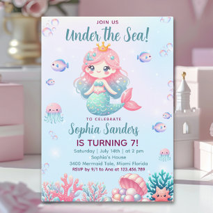 Invitación Under the sea Mermaid Birthday Girl