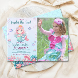 Invitación Under the sea Mermaid Birthday Girl with Photo