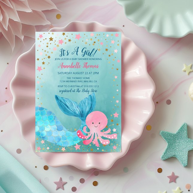 Invitación Under the Sea Mermaid Chica Baby Shower (Subido por el creador)