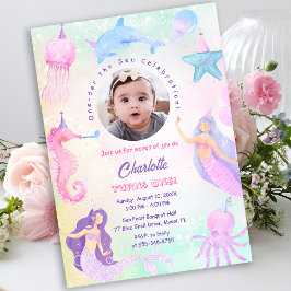 Invitación Under the Sea Mermaid Girl 1st Birthday Invitation