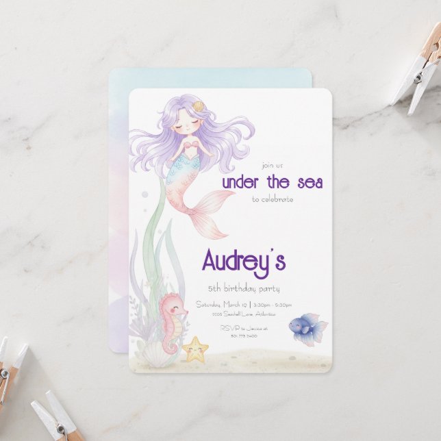Invitación Under The Sea Mermaid Invitation (Anverso/Reverso In Situ)