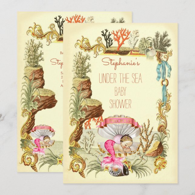 Invitación Under the Sea Mermaid Princess Baby Shower (Anverso / Reverso)