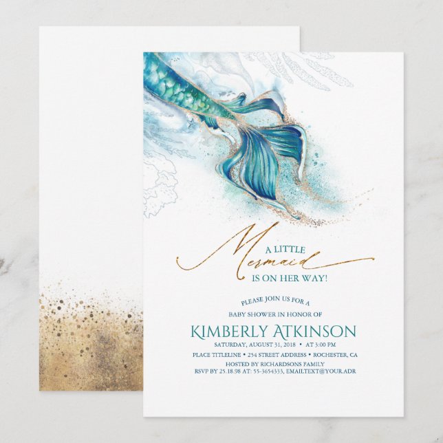 Invitación Under the Sea Mermaid Tail Baby Shower (Anverso / Reverso)