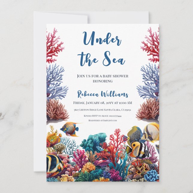 Invitación Under the Sea Nautical Blue Boy Baby Shower (Anverso)