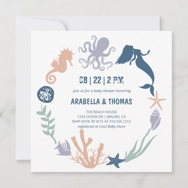 Invitación Under the Sea Ocean Animals Baby Shower (Anverso)