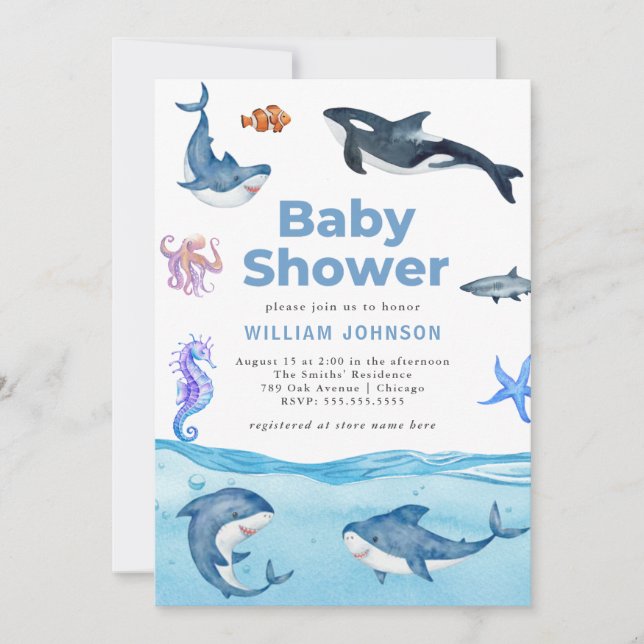 Invitación Under the Sea Ocean Animals Baby Shower (Anverso)