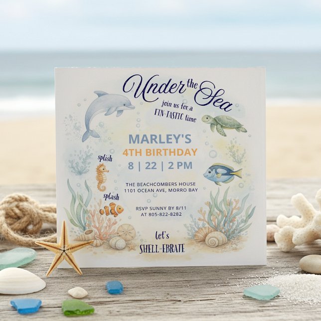Invitación Under the Sea Ocean Animals Beach Birthday (Subido por el creador)