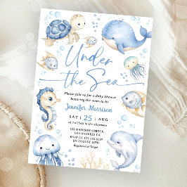 Invitación Under The Sea Ocean Baby Shower Boy Dusty Blue