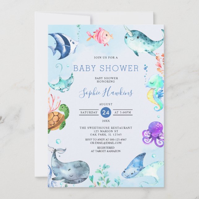 Invitación Under the Sea Ocean Couples Baby Shower (Anverso)