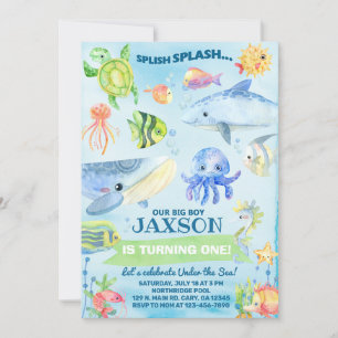 Invitación Under the Sea ocean life boy birthday invite.