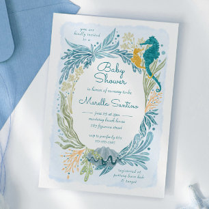 Invitación Under the Sea Ocean Waves Seahorse Baby Shower