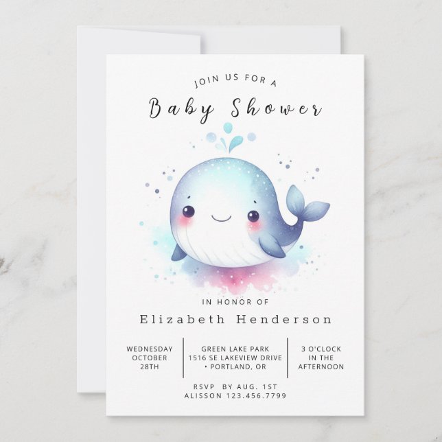 Invitación Under the Sea Online Whale Baby Shower (Anverso)