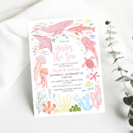Invitación Under the Sea Pink Sea Aniamls Baby Shower